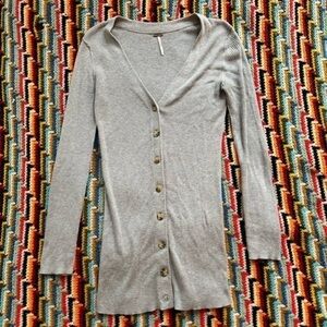 Free People Long Line Ribbed Grey Cardigan Small